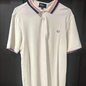 Fred Perry Polo Shirt with Navy and Pink Stripes